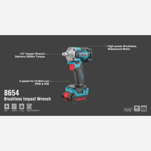 آچار بکس شارژی 20 ولت رونیکس مدل 8654 (12 ماه گارانتی) - Image 12