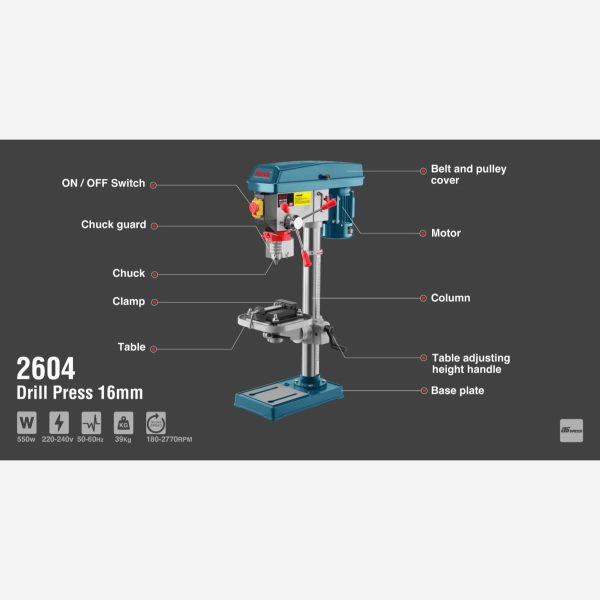 دریل برقی ستونی 16 میلی متری 550 وات رونیکس مدل 2604 (12 ماه گارانتی)(پس کرایه) - Image 5