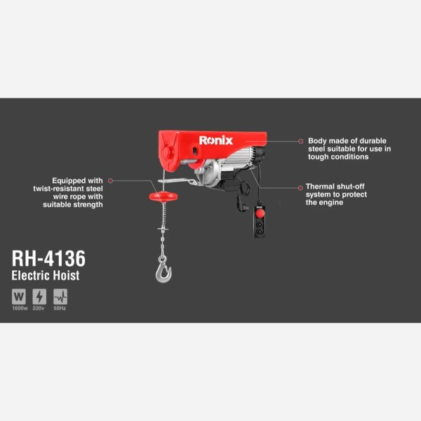 بالابر برقی 1000 کیلوگرمی با کابل 18 متری رونیکس مدل RH-4136 (12 ماه گارانتی) - Image 6
