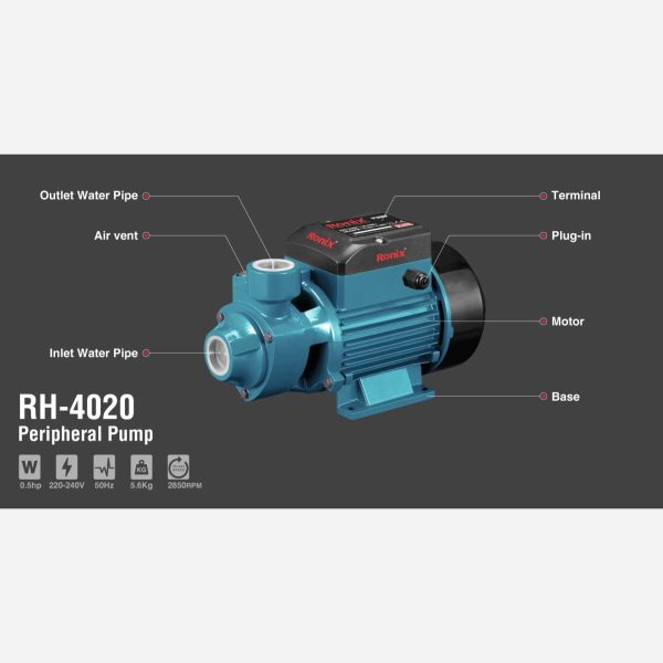 پمپ آب محیطی 0.5 اسب رونیکس مدل RH-4020 (12 ماه گارانتی) - Image 2
