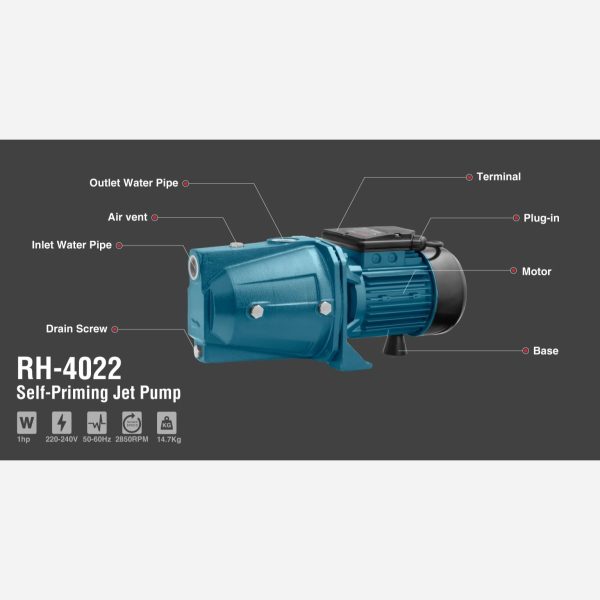 پمپ آب جتی (خود مکش) 1 اسب بخار رونیکس مدل RH-4022 (12 ماه گارانتی) - Image 2