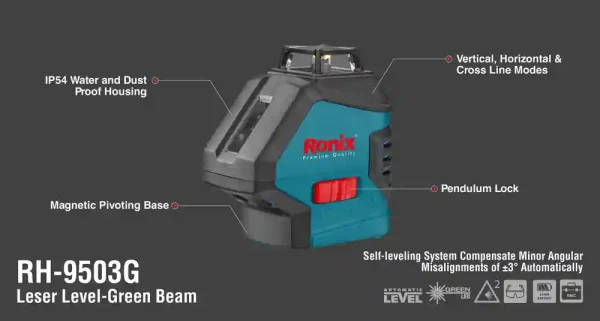 تراز لیزری 120+360 درجه نور سبز رونیکس مدل RH-9503G - Image 12