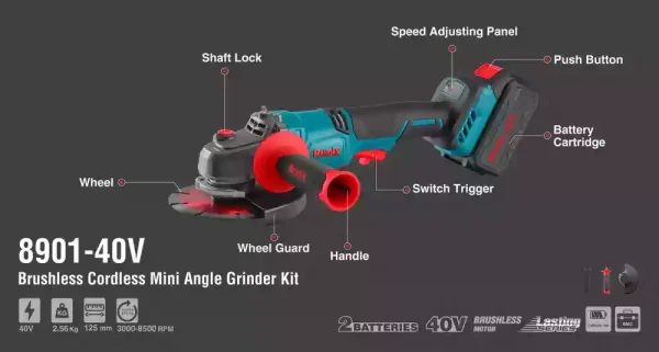 کیت مینی فرز شارژی براشلس 40 ولت 125 میلی متر دیمردار رونیکس مدل 8901-40V (12 ماه گارانتی) - Image 3