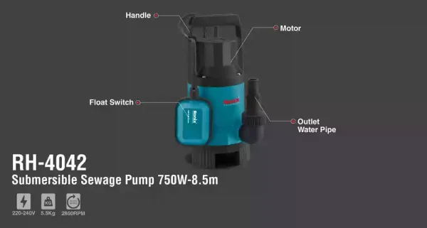 پمپ لجن کش پلاستیکی 8.5 متری 750 وات رونیکس مدل RH-4042 (12 ماه گارانتی) - Image 2