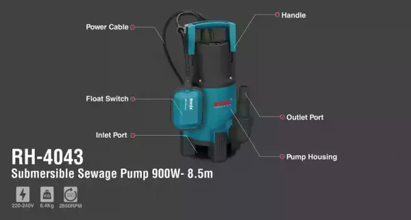 پمپ لجن کش پلاستیکی 8.5 متری 900 وات رونیکس مدل RH-4043 (12 ماه گارانتی) - Image 2