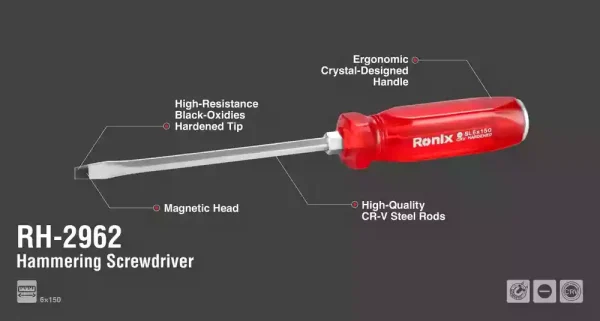 پیچ گوشتی ضربه‌خور 6x150 میلی‌متری دو سو رونیکس مدل RH-2962 - Image 5