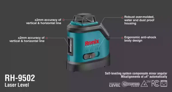 تراز لیزری 120+360 درجه نور قرمز رونیکس RH-9502 - Image 6