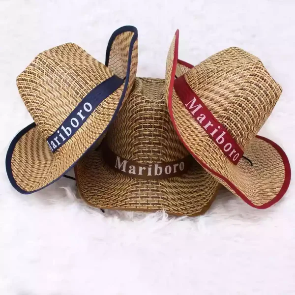کلاه آفتابگیر حصیری مدل کابوی Mariboro - Image 3